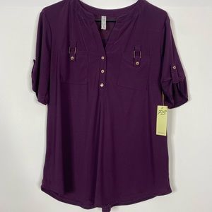 Purple front pockets blouse